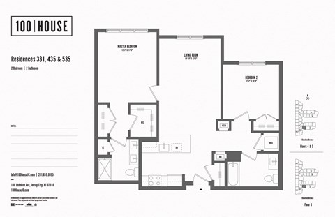 Floor plan for 2 beds, 2 baths, 1043 sqft